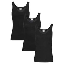 SES Top mit Spitze Damen 3er-Pack Schwarz 40 aus 100% Baumwolle/Damen Unterhemden mit Spitze & weicher Feinripp-Qualität/Trägertop mit Spitze als Basic Top oder Unterhemd mit Spitze Damen von SES