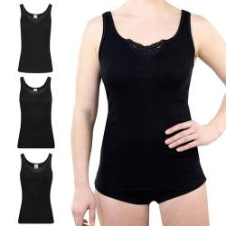 SES Top mit Spitze Damen 3er-Pack Schwarz 42 aus 100% Baumwolle/Damen Unterhemden mit Spitze & weicher Feinripp-Qualität/Trägertop mit Spitze als Basic Top oder Unterhemd mit Spitze Damen von SES