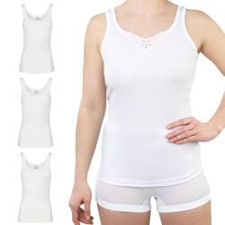 SES Top mit Spitze Damen 3er-Pack Weiß 34 aus 100% Baumwolle/Damen Unterhemden mit Spitze & weicher Feinripp-Qualität/Trägertop mit Spitze als Basic Top oder Unterhemd mit Spitze Damen von SES