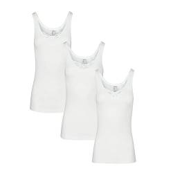 SES Top mit Spitze Damen 3er-Pack Weiß 38 aus 100% Baumwolle/Damen Unterhemden mit Spitze & weicher Feinripp-Qualität/Trägertop mit Spitze als Basic Top oder Unterhemd mit Spitze Damen von SES