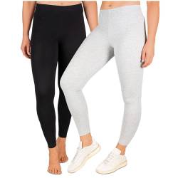 SES blickdichte Leggings Damen 2er Pack schwarz/grau meliert (32/34) / Leggings Damen Baumwolle/Leggins Damen mit Perfekter Passform und Komfort/Leggings Set Damen für vielfältige Looks von SES