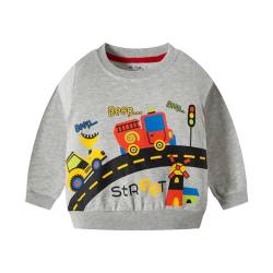 SEVEN BB Baby Jungen Sweatshirt Unisex Pullover für Kinder Dünne Leichte Baumwolle Kleidung Kleinkind Bagger Auto Grau Weihnachts Warme Activewear Oberteil 4 Jahre Gr.104 von SEVEN BB