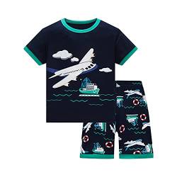 SEVEN BB Jungen Schlafanzug Kurzarm Flugzeug Pyjama Set Kinder Sommer Baumwolle Zweiteiliger Nachtwäsche Outfit 122 von SEVEN BB