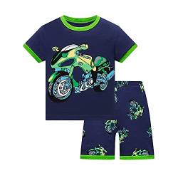 SEVEN BB Jungen Schlafanzug Kurzarm Motorrad Pyjama Set Kinder Sommer Baumwolle Zweiteiliger Nachtwäsche Outfit 98 von SEVEN BB