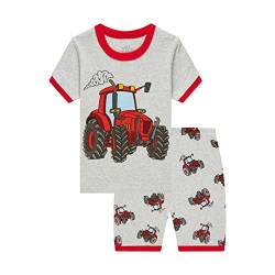 SEVEN BB Jungen Schlafanzug Kurzarm Traktor Pyjama Set Kinder Sommer Baumwolle Zweiteiliger Nachtwäsche Outfit 110 von SEVEN BB