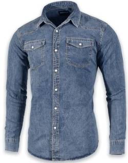 Herren-Denim-Shirt mit langen Ärmeln, Doppeltaschen, Druckknopfverschluss, Indigo Vintage, 3X-Groß von SEVEN EAGLE