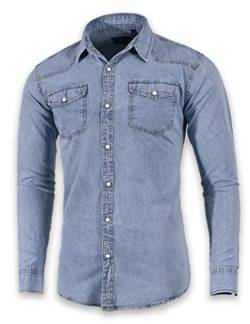 Herren-Denim-Shirt mit langen Ärmeln, Doppeltaschen, Druckknopfverschluss, Sky Blue, XX-Large von SEVEN EAGLE