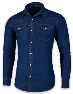 Herren Langarm Doppeltasche Snap Denim Hemd, Indigo/Mandala-Traum, L von SEVEN EAGLE