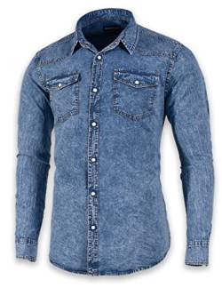 SEVEN EAGLE Herren Langarm-Denim-Hemd mit Zwei Taschen und Druckknöpfen (S, Blau Schnee) von SEVEN EAGLE