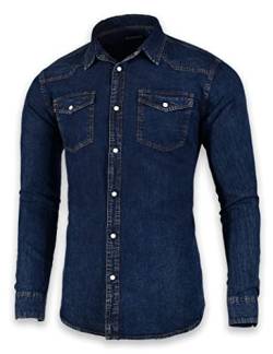 SEVEN EAGLE Herren Langarm-Denim-Hemd mit Zwei Taschen und Druckknöpfen (XXL, Marine Schnee) von SEVEN EAGLE