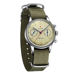 Seven XII Chronograph mechanische Herren-Armbanduhr, 38 mm Acryl ST1901 Uhrwerk, Handaufzug, Herren-Armbanduhr, wasserdicht, Militär-Pilotenuhr für Herren von SEVEN XII