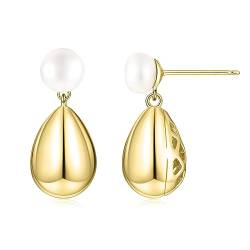 Klobige goldene Tropfen Ohrringe für Damen Tropfen Creolen mit Perlen Ohrsteckern 14K Gold von SEVENWELL