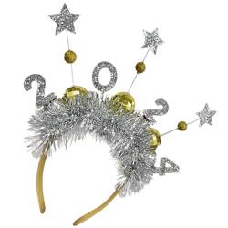 SEWACC 2024 Neujahrs-Stirnband Stern-Lametta-Haarband Disco-Kugel-Stirnband Glitzer-Haarreifen Goldene Pailletten-Kopfbedeckung Foto-Requisite Für 2024 Silvester-Feiertagsparty von SEWACC