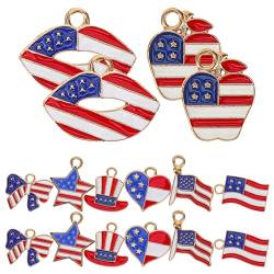 SEWACC Anhänger Mit Amerikanischer Flagge 16 Stück Herz Stern Lippenform Emaille 4. Juli Patriotische Anhänger Für Den Unabhängigkeitstag Schmuckherstellung Zubehör Halskette Ohrringe von SEWACC