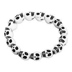 SEWACC Totenkopf-Perlenarmband Herren-Armreif Paar-Armbänder Verstellbare Armbänder Für Frauen Halloween-Partygeschenk Totenkopf-Armband Armbänder Für Paare Perlenarmband von SEWACC