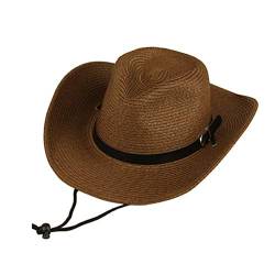 SEWACC Western Cowboy Strohhut Roll Up Cowboy Cap Sonnenschutz Strohhut Kopfbedeckung Cosplay Kostüm für Frauen Männer Geburtstag Halloween Dekor Kaffee von SEWACC