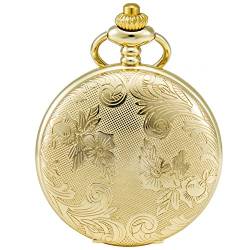 SEWOR Blumen Fall Shell Zifferblatt Japanisches Quarz-Uhrwerk Taschenuhr mit Fashion Double Kette (Metall & Leder) (Gold) von SEWOR