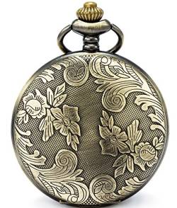 SEWOR Blumen Fall Shell Zifferblatt Japanisches Quarz-Uhrwerk Taschenuhr mit Fashion Double Kette (Metall & Leder) (Messing) von SEWOR