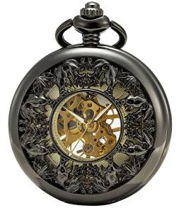 SEWOR Japan Koi Siehe durch mechanische Hand Wind Taschenuhr Lucky Geschenk … (Black) von SEWOR