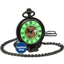 SEWOR Luminous Unisex Analog Mechanische Handaufzugstaschenuhr mit Edelstahlarmband SEW147 (Steh auf Schwarz) von SEWOR