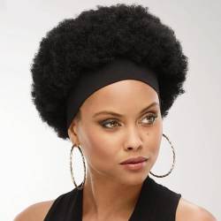 Afro verworrene lockige Stirnband-Perücke, schwarze verworrene lockige halbe Perücken for schwarze Frauen, Stirnband-Perücke, Afro-Puff, natürliches schwarzes Stirnband, leimlose Echthaar-Perücken von SEXWAWAMM