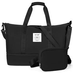 SEYOJN Reise-Weekender-Taschen – Sporttasche mit Laptopfach für Frauen – erweiterbare Handgepäcktaschen mit Trolleyhülle für Flugzeuge, 2-teiliges Set, Schwarz von SEYOJN