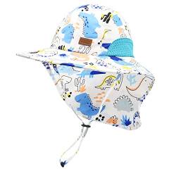 SEYUFN Baby Jungen Sonnenhut Kleinkind Sommer Strand Hüte Kleinkind Mädchen Breiter Krempe Bucket Cap Nackenklappe UV-Schutz für Kinder im Freien (4-8 Jahre, A-Blauer Dinosaurier) von SEYUFN