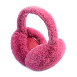 SEYUFN Warmes Ohrenwärmer Damen Faltbare Flauschige Plüsch Ohrenschützer Winter Outdoor Bequem Ohrwärmer Teenager-Mädchen Stylische Ohrbedeckungen (A-rosa rot 2) von SEYUFN