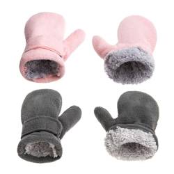 SEYUFN Winterhandschuhe für Babys Fleece-Futter für Kleinkinder Jungen Warme Und Weiche Handschuhe für Babys Mädchen Verstellbare Outdoor-Fäustlinge (Rosa&Grau, L) von SEYUFN