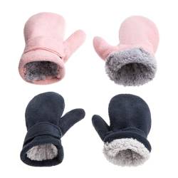 SEYUFN Winterhandschuhe für Babys Fleece-Futter für Kleinkinder Jungen Warme Und Weiche Handschuhe für Babys Mädchen Verstellbare Outdoor-Fäustlinge (Rosa&Marine, M) von SEYUFN