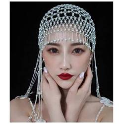 Kopfschmuck Perlenhaarschmuck Braut Haarband Handgeflecht ausgehöhlt Quaste Stirn Kopfschmuck Kopfkette Frauen Luxus Kopfkappe Hut Stirnband Kopf Kette (Size : Style 1) von SEvso
