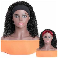 Stirnband Damen Haare Stirnband Perücken mit Brasilianisches lockiges menschliches Haar Hedaband Perücke Natürliche Farbe Stirnband Perücke Menschenhaar mit Stirnband (Color : 14inches, Size : Headb von SEvso