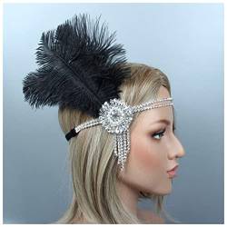 Stirnband Damen Haarschmuck for Frauen Mädchen Schwarz Stirnband Strass Pailletten Vintage Party Kopfschmuck Perlen Flapper Haarfeder Stirnband Stirnband (Size : 8) von SEvso