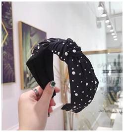 Stirnband Damen Mode Mädchen Stirnband Handgemachte glänzende Perlen Strass Ornament Haarband Frauen Mittelknoten Turban Haar Zubehör Stirnband (Size : Black hairband) von SEvso