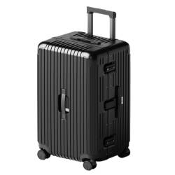 Reisekoffer Gepäck, verdickter und Stabiler Aluminiumrahmen-Koffer, Herren- und Damen-Trolley, codierter Lederkoffer Trolley (Color : Black, Size : 24in) von SFYYML