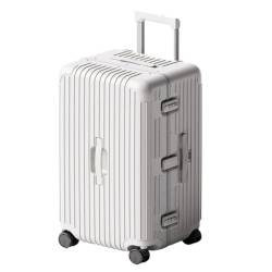 Reisekoffer Gepäck, verdickter und Stabiler Aluminiumrahmen-Koffer, Herren- und Damen-Trolley, codierter Lederkoffer Trolley (Color : White, Size : 24in) von SFYYML