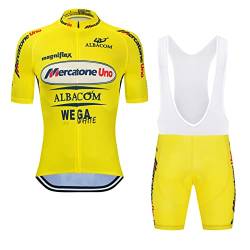 SGCIKER Marco Pantani Gelb Pro Team Retro Mercatone Uno Fahrradtrikot Set Herren Sommer Kurzarm Atmungsaktiv MTB Fahrradbekleidung Trägersets 9D Gel Pad(M) von SGCIKER