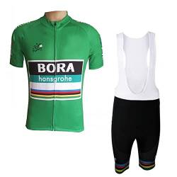 SGCIKER Pro Team BORA France Tour Leader Green Radtrikot Set, Kurzarm Fahrrad bekleidung Lätzchen Kurzsets Gel Pad（L von SGCIKER