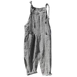 Gestreifter Damen-Taschen-Trägeroverall Baggy Latzhose Jumpsuit Arbeitshose Ärmellose Overalls Übergröße Casual Playsuit Sommer Unifarben Freizeithose Einteilig Langes Weites Bein Hose mit Tasche von SGFY