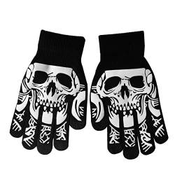 SGHE Vollfinger Männer und Frauen Erwachsene Halloween Skelett Schädel Halber Finger Handschuhe Stretch Strick Winter warme Fäustlinge Cosplay Kostüm von SGHE