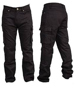 SGI-BIKE Herren Dupont™ Kevlar® Motorrad Jeans Hose Motorradjeans mit 4X Protektoren (Cargo Black) (W30/L29) von SGI-BIKE