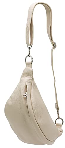 SH Leder ® echt Leder Hüfttasche Damen Herren Unisex Gürteltasche für Festival Reise Bauchtasche mittelgroße Crossbody Bag Frauen Ledertasche 32x17cm Marie G528 (Beige) von SH Leder