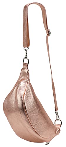 SH Leder ® echt Leder Hüfttasche Damen Herren Unisex Gürteltasche für Festival Reise Bauchtasche mittelgroße Crossbody Bag Frauen Ledertasche 32x17cm Marie G528 (Rosegold) von SH Leder