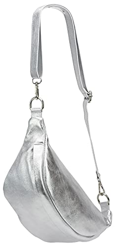 SH Leder ® echt Leder Hüfttasche Damen Herren Unisex Gürteltasche für Festival Reise Bauchtasche mittelgroße Crossbody Bag Frauen Ledertasche 32x17cm Marie G528 (Silber) von SH Leder