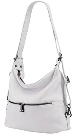 SH Leder 2in1 Handtasche Rucksack Damen Schultertasche DayPack CityRucksack aus Echt genarbt Leder (B 33cm x H 32cm xT 12,5cm) Bina G677 (Weiss) von SH Leder