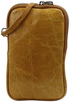 SH Leder Damen Echtleder Handytasche Umhängetasche Geldbörse Multifunktion Beutel Mini Bote Abnehmbar Verstellbar Schultergurt Handy bis 6,8 Zoll 11x18cm Jana G269 (Camel) von SH Leder