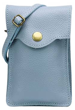 SH Leder Damen Handytasche Umhängetasche Geldbörse Multifunktion Beutel Schultertasche aus Echtleder Verstellbar Schultergurt Handy bis 6.8 Zoll 12x19cm ADA G3282 (Hellblau) von SH Leder