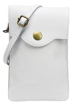 SH Leder Damen Handytasche Umhängetasche Geldbörse Multifunktion Beutel Schultertasche aus Echtleder Verstellbar Schultergurt Handy bis 6.8 Zoll 12x19cm ADA G3282 (Weiss) von SH Leder