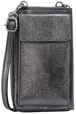 SH Leder Damen Handytasche Umhängetasche Geldbörse Multifunktion Beutel aus Echtleder Verstellbar Schultergurt Handy bis 6,5 Zoll 11,50x19cm Sarah G339 (Anthrazit Metallic) von SH Leder