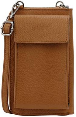 SH Leder Damen Handytasche Umhängetasche Geldbörse Multifunktion Beutel aus Echtleder Verstellbar Schultergurt Handy bis 6,5 Zoll 11,50x19cm Sarah G339 (Cognac) von SH Leder